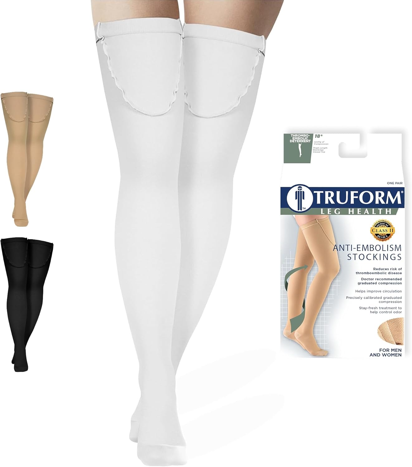 Truform Anti-Embolism Stockings, Thigh High, 18 mmHg, Closed Toe TED Hose - hip replacement recovery product