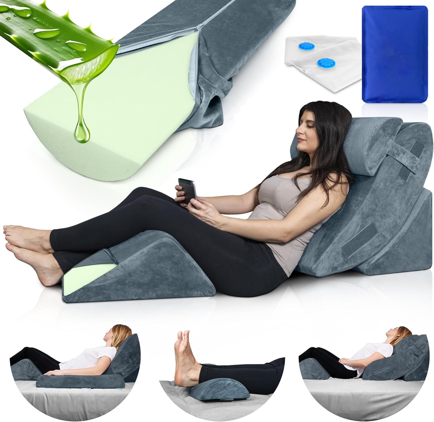 Lunix LX5 4-Piece Orthopedic Bed Wedge Pillow Set - Shoulder & Upper Body Support - shoulder replacement recovery product