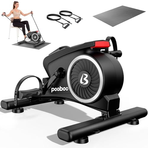 pooboo Under Desk Bike Pedal Exerciser, Quiet Magnetic Mini Exercise Bike with 16 Resistance Levels, Arm & Leg Workout, Resistance Bands & Non-Slip Mat for Home Office Therapy - hip replacement recovery product